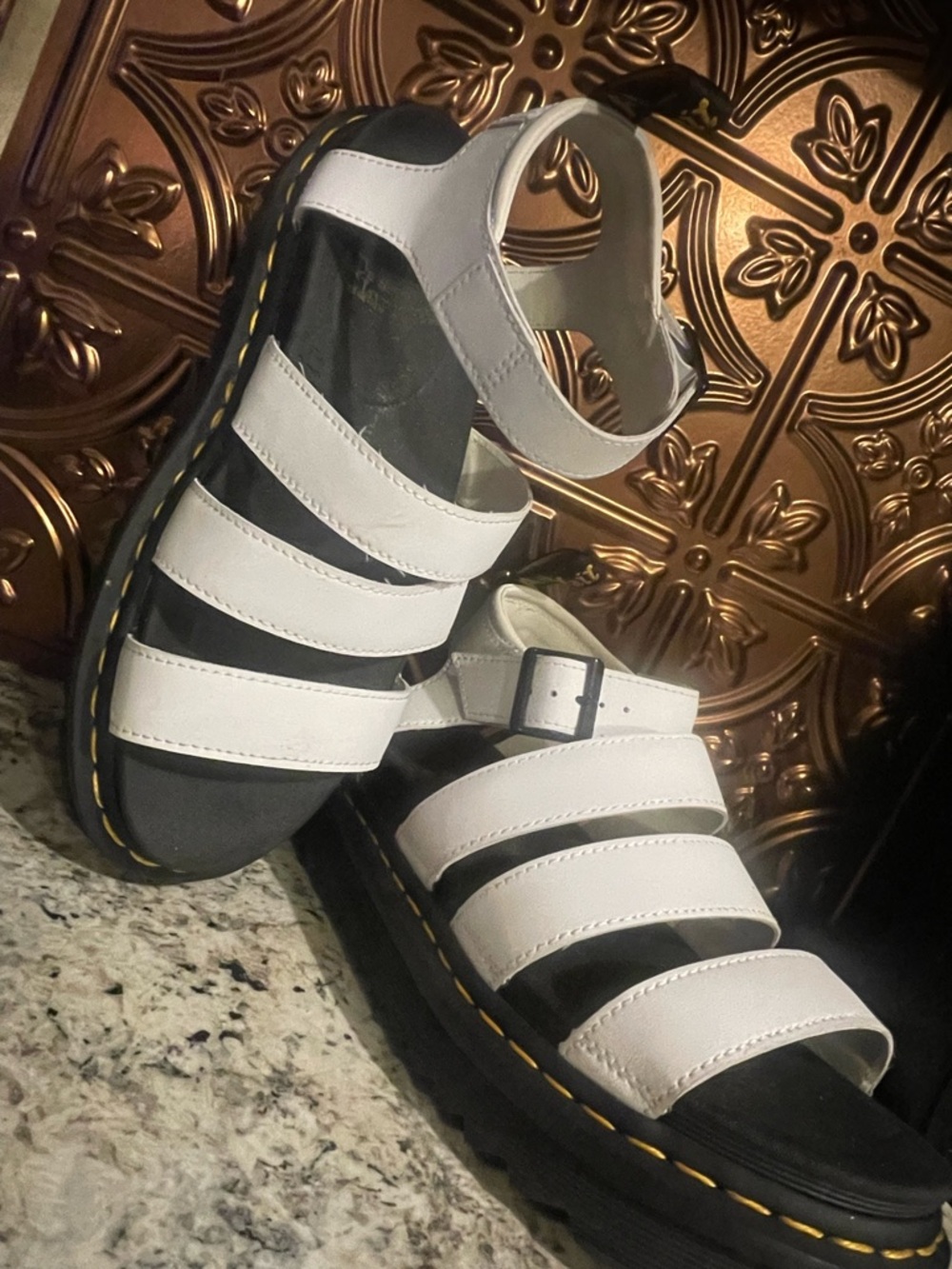 Dr. Martens White Leather Strappy Platform Sandals